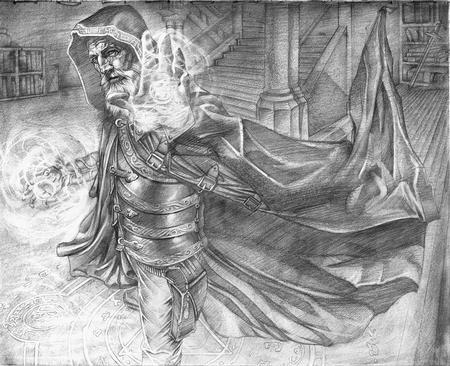 Tattoos - Alchemic Mastery, fantasy card art final pencils  by Cecil Porter